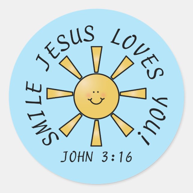 Smile Jesus Loves You Yellow Blue Sticker (Front)
