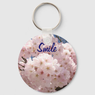 Smile keychain magnet Pink White Tree Blossoms
