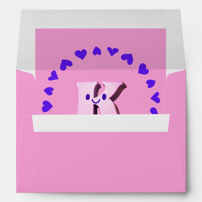 Smile Letter K With Hearts Pink Envelopes (Back (Bottom))