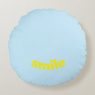 "smile" light blue happy yellow - round cushion