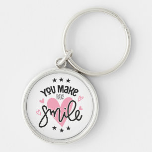 Smile Love Note Pink Hearts Wedding Bridal Quote Key Ring