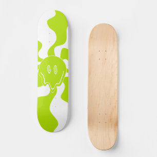 Smile Melt - Lime Green and White Skateboard
