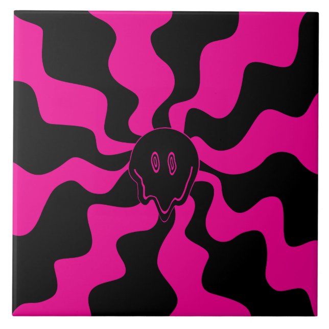 Smile Melt - Magenta and Black Ceramic Tile (Front)