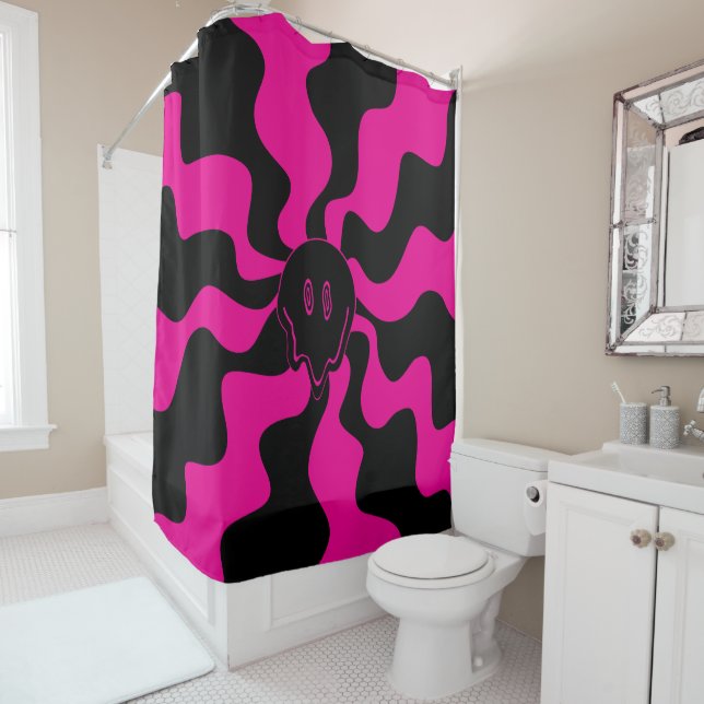 Smile Melt - Magenta and Black Shower Curtain (In Situ)