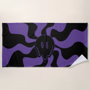 Smile Melt Retro Purple and Black Beach Towel