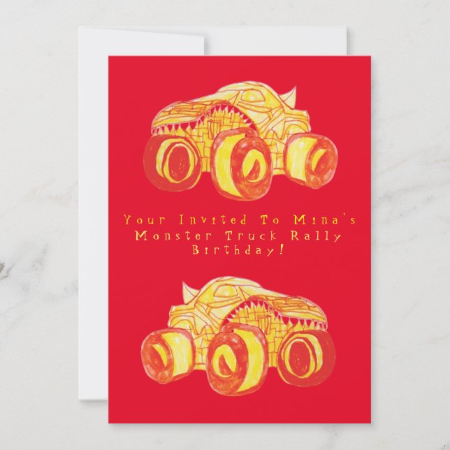 Smile Monster Truck Rally Birthday Party Invitation (Front)