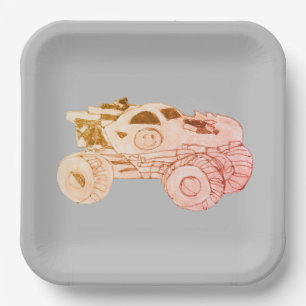 Smile Monster Truck Rally Birthday Party Paper Plate
