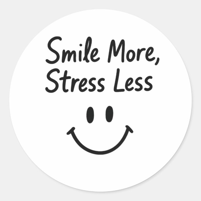 Smile More, Stress Less Doodle Design Classic Round Sticker (Front)