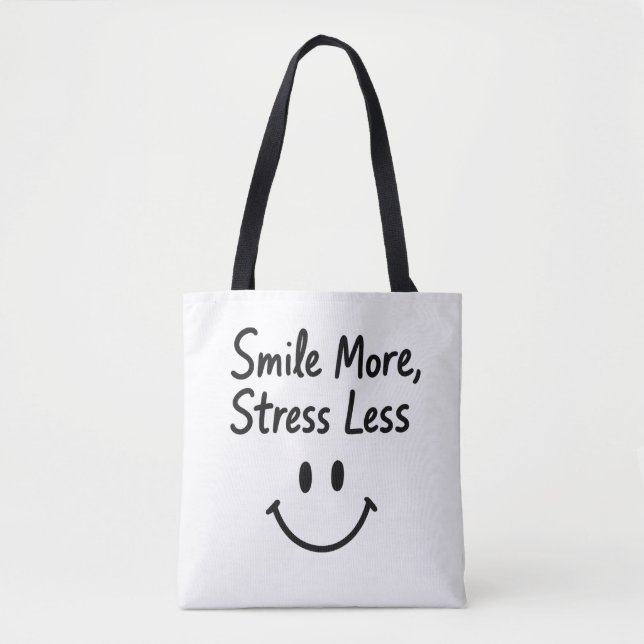 Smile More, Stress Less Doodle Design Tote Bag (Front)