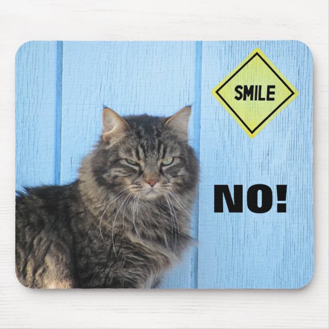Smile? No! Cat Meme Mouse Pad (Front)