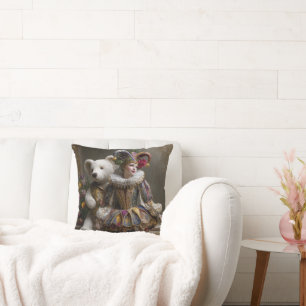 Smile of the Arlequin and its Bear of White Peluch Cushion