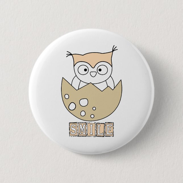 Smile, Owl 6 Cm Round Badge (Front)