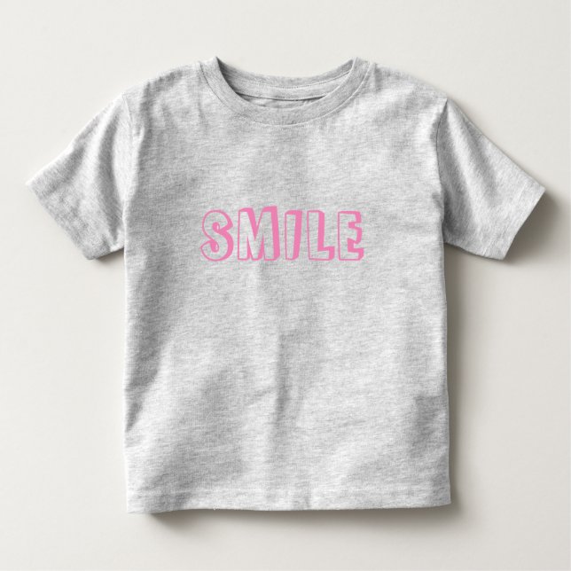 "Smile" pink letters grey Toddler T-Shirt (Front)