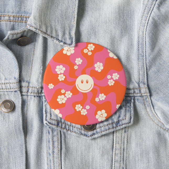 Smile - Pink, Orange and Cream 10 Cm Round Badge (In Situ)