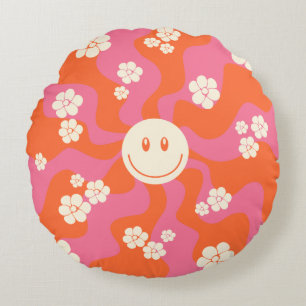 Smile - Pink, Orange and Cream Round Cushion