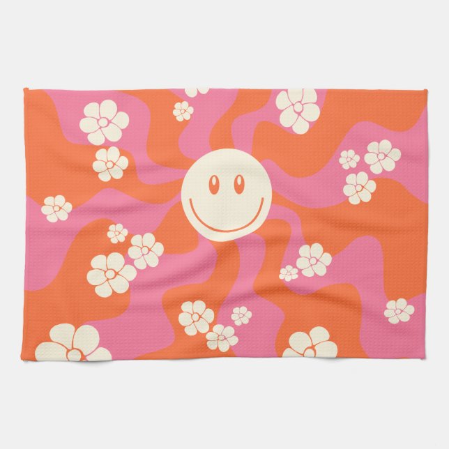 Smile - Pink, Orange and Cream  Tea Towel (Horizontal)