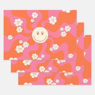 Smile - Pink, Orange and Cream Wrapping Paper Sheet