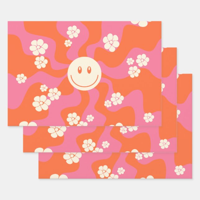 Smile - Pink, Orange and Cream Wrapping Paper Sheet (Set)
