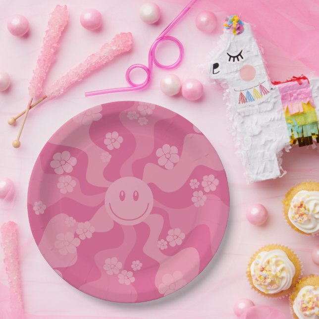 Smile - Pink Paper Plate (Party)