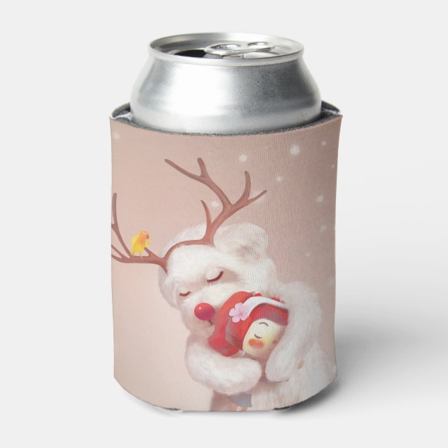 Smile Pup & Bunny Girl: Festive Holiday Hug Can Cooler (Can Front)