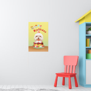 Smile Pup: Happy Birthday Bichon & Cake Art Poster
