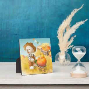 Smile Pup: Harvest Joy & Pumpkin Wheelbarrow Plaque