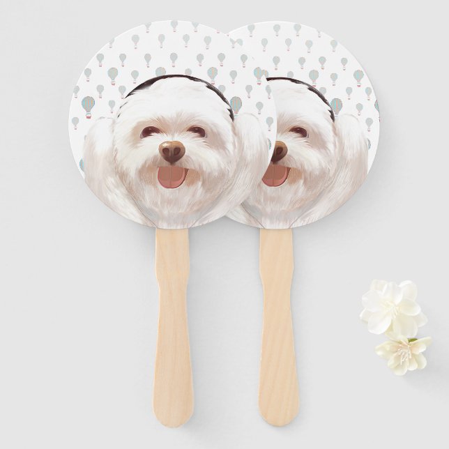 Smile Pup: Music Vibes Smiling Bichon Art Hand Fan (Front and Back)