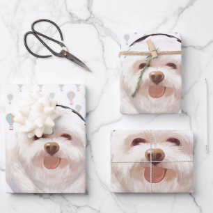 Smile Pup: Music Vibes Smiling Bichon Art Wrapping Paper Sheet
