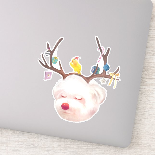 Smile Pup: Reindeer Antlers Christmas Bichon (Detail)