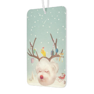 Smile Pup: Reindeer Antlers Christmas Bichon Car Air Freshener