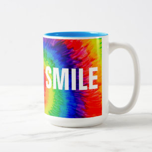 SMILE Rainbow Tie-Dye Two-Tone Mug, 15 oz Coffee Mug