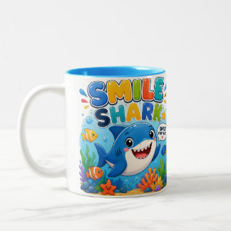 Smile Shark | Cute Happy Shark Cartoon Design Two-Tone Coffee Mug