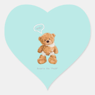 Smile slogan with broken bears heart. heart sticker