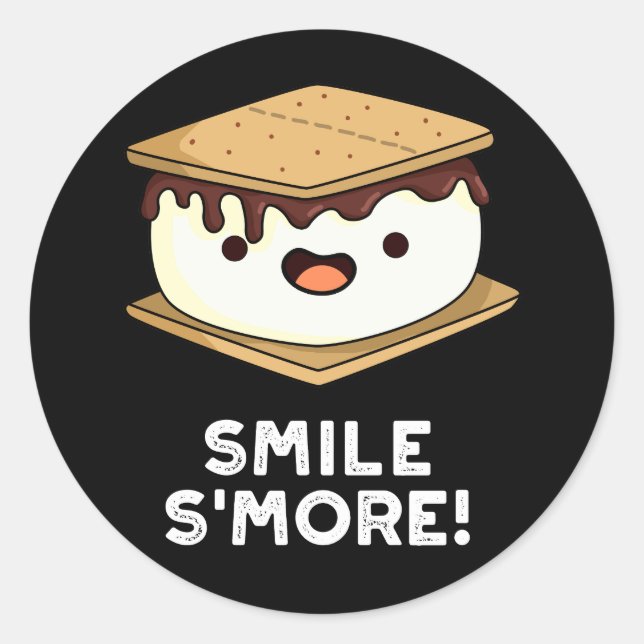 Smile Smore Funny Sweet Food Pun Dark BG Classic Round Sticker (Front)