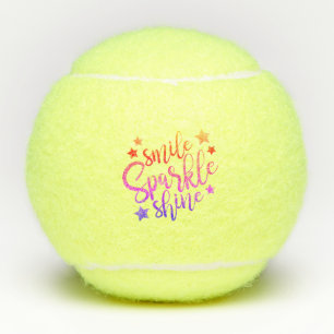 Smile Sparkle Shine Black Multi Coloured Quote Tennis Balls
