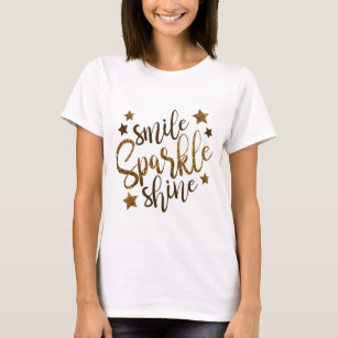 Smile Sparkle Shine Black Multi Coloured Quote T-Shirt - glitter gifts  personalize gift ideas unique