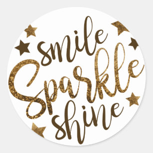 SMILE SPARKLE SHINE, GOLDEN GLITTER STAR CLASSIC ROUND STICKER