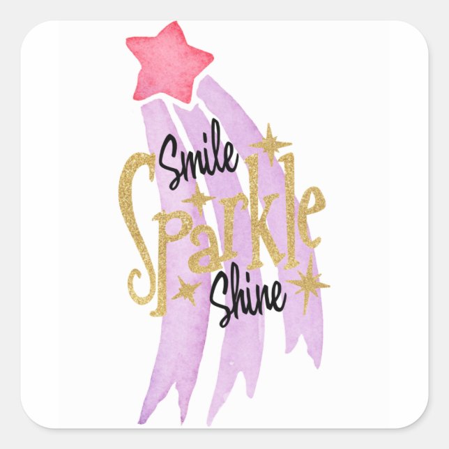 Smile Sparkle Shine Star Word Art Square Sticker (Front)