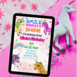 Smile, Sparkle, Shine Unicorn Birthday Invitation
