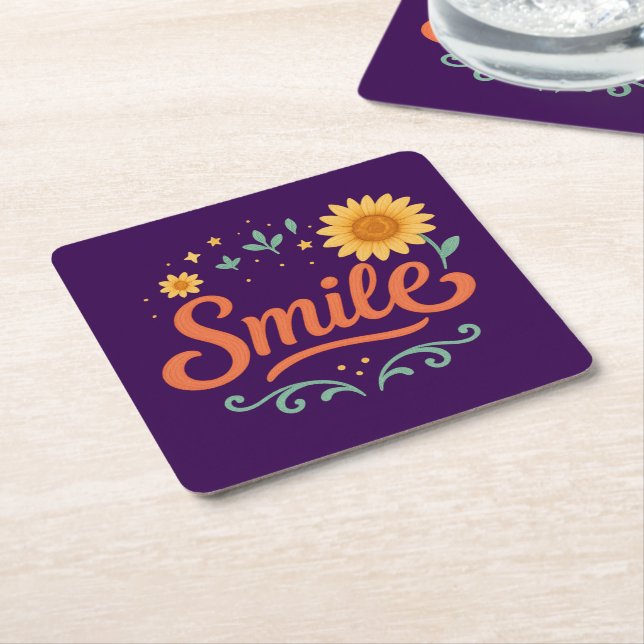 Smile Sunflower Coasters | Positive Vibes  (Angled)