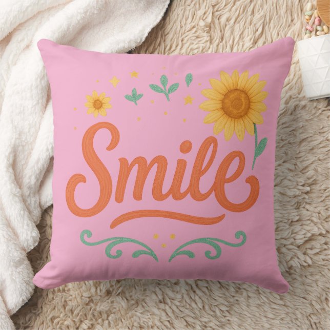 Smile Sunflower Throw Pillow | Positive Vibes  (Blanket)