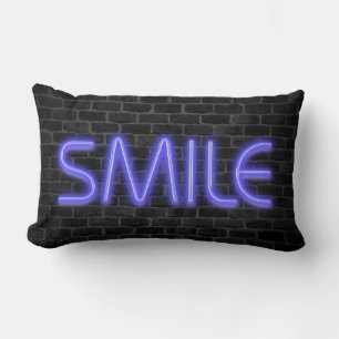 SMILE text in neon lights on brick Lumbar Cushion