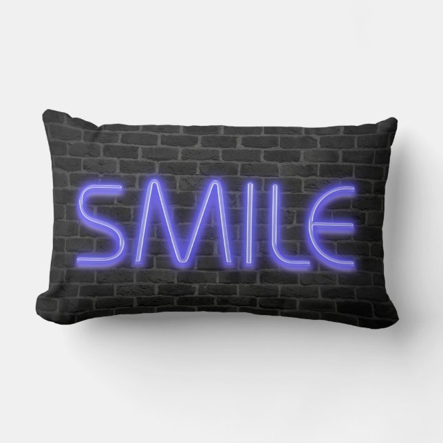 SMILE text in neon lights on brick Lumbar Cushion (Front)