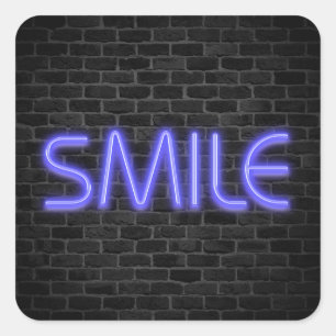 SMILE text in neon lights on brick Square Sticker