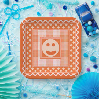 Smile Tile Party Plates in Orange