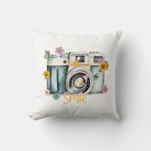 Smile, Vintage Camera Photographer Cushion