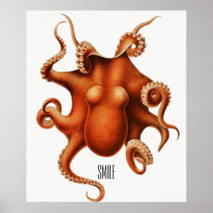 'Smile' Vintage Octopus Printed Poster