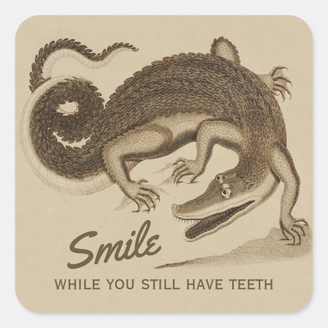 Smile while you still have teeth CC0890 Crocodile Square Sticker (Front)