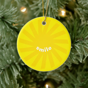 Smile yellow sun bright happy fun modern cheerful ceramic ornament