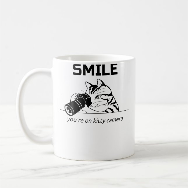 Smile You'Re On Kitty Camera Cat Tshirt Photograph Coffee Mug (Left)